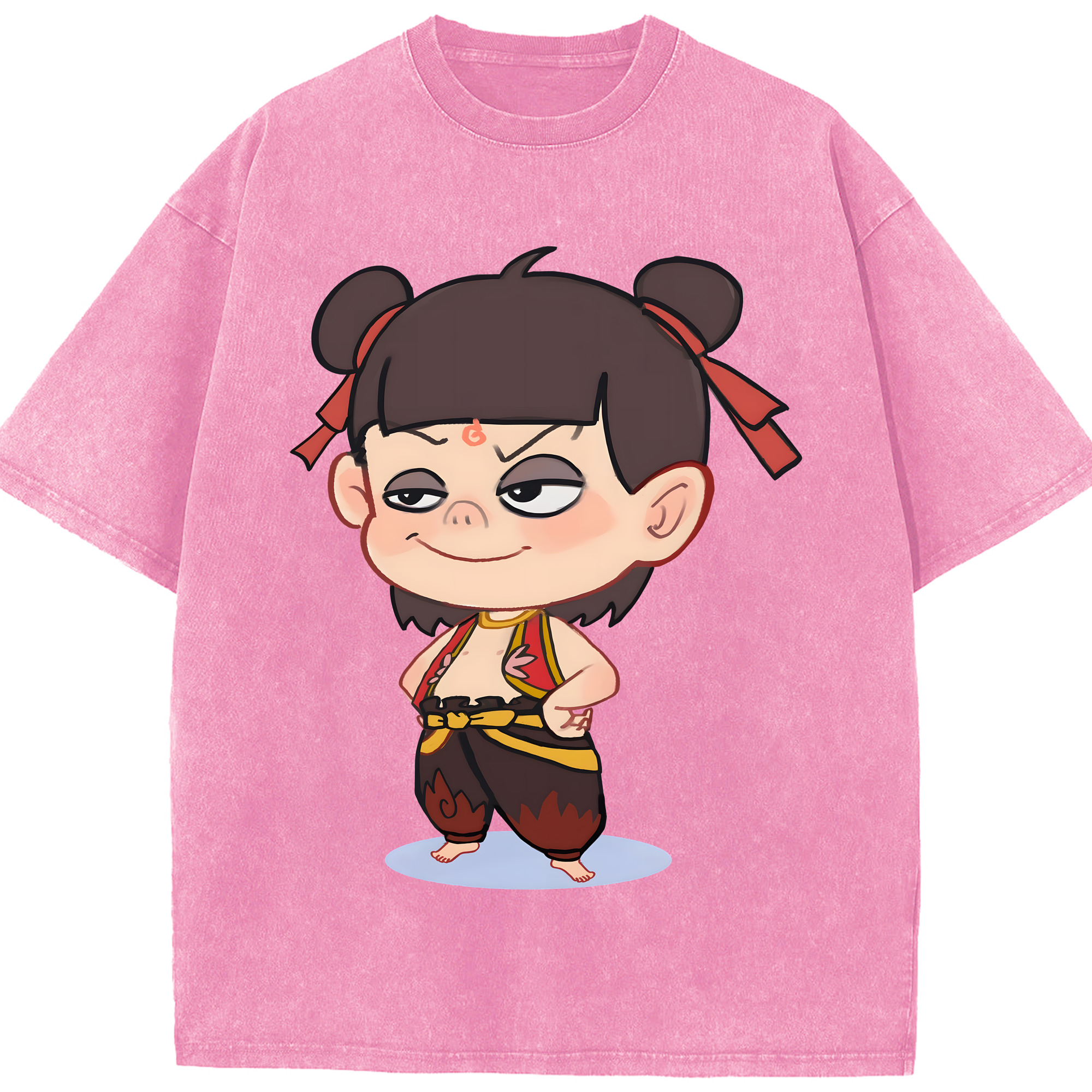 （画像用） Ne Zha 2 ナタ 魔童の大暴れ 綿100% ヴィンテージ風 半袖Tシャツ（フロントプリント）